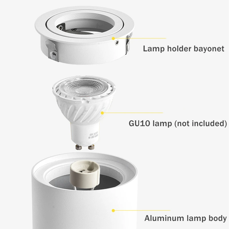 Luz de techo LED empotrada GU10, soporte de lámpara de punto de ángulo ajustable montado en superficie de cabeza simple/doble para hogar, Hotel y