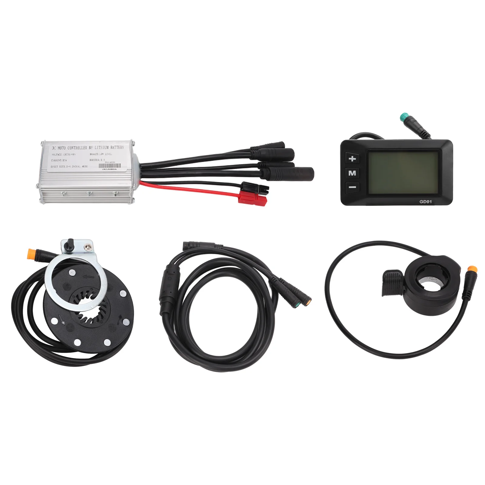 Electric Bike Motor Controller 15A Common Speed Controller 36V 48V with GD01 Panel 1 to 2 Cable Fully Waterproof Kit