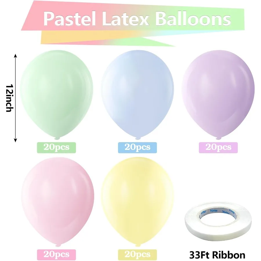 بالونات الباستيل بالونات حفلات اللاتكس 100 حزمة 12 بوصة مستديرة بالهليوم متعدد الألوان معكرون لحفلة عيد الميلاد قوس قزح بريدا