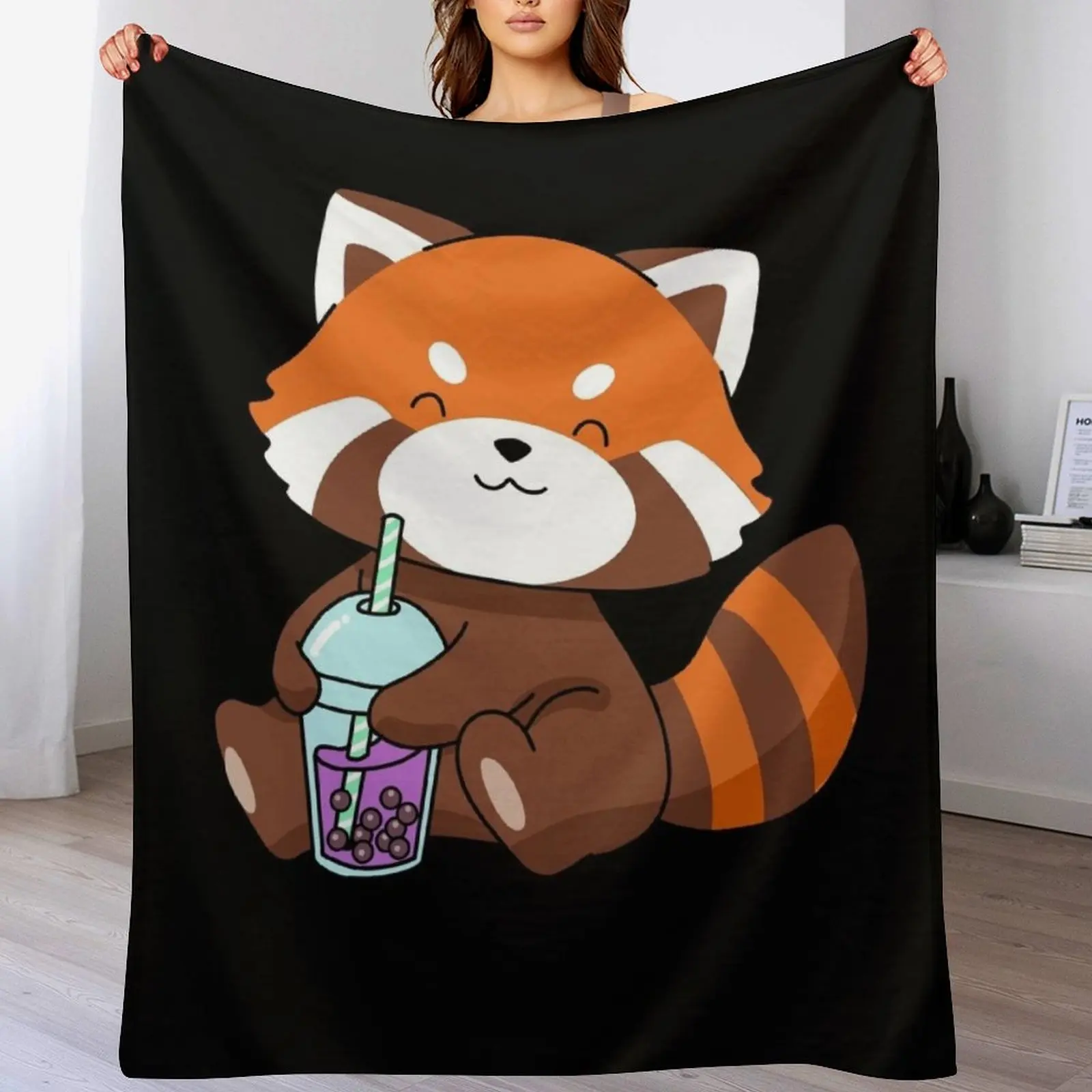 

Bubble Tea Gift Girls Red Panda Boba Tea Bubble Tea Throw Blanket Bed Luxury Thicken Soft Plush Plaid Plush Blankets