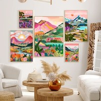 Flowers Mountain Lake Colorful Nature Landscape Travel Poster Classic Vintage Posters Vintage Room Home Bar Cafe Decor Nordic