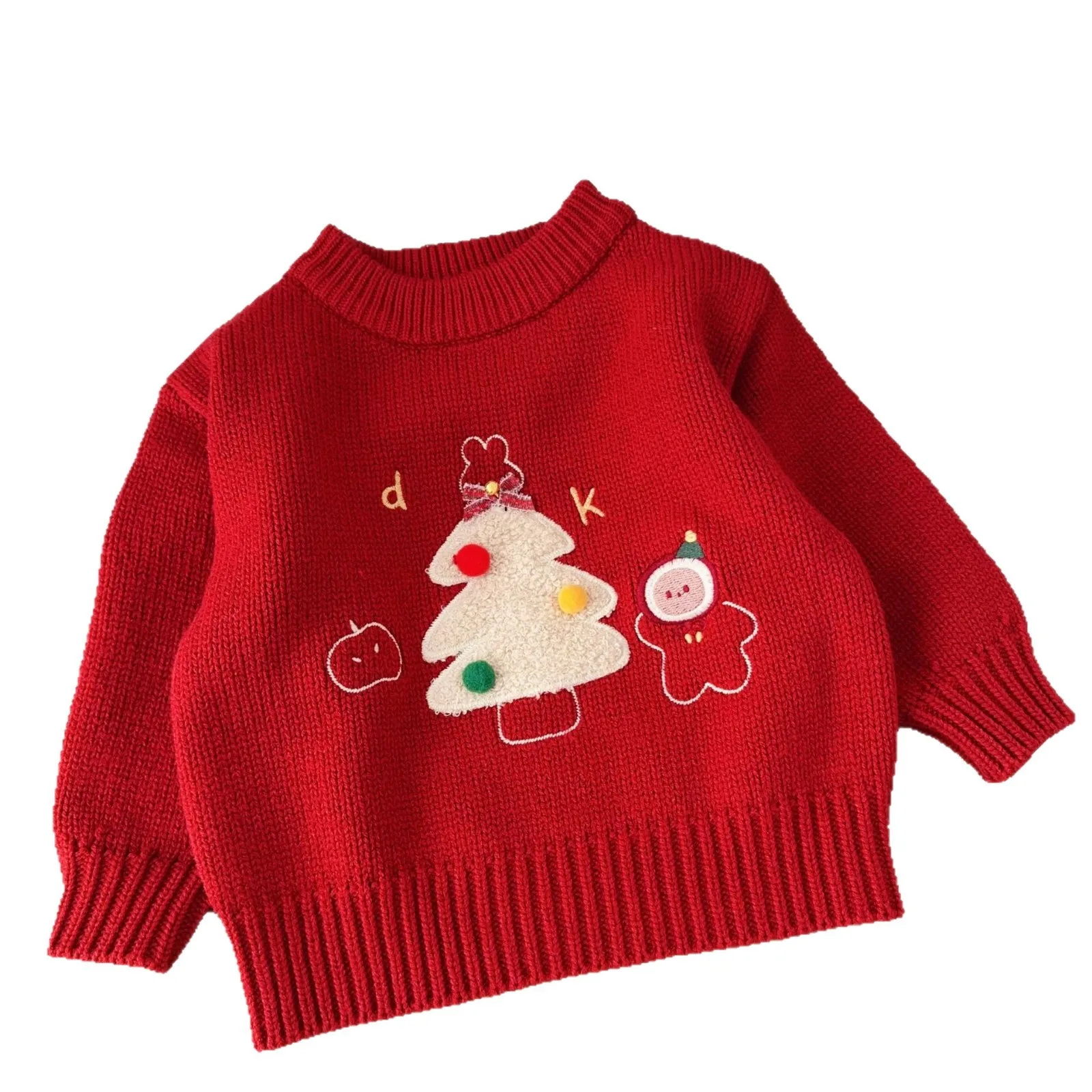 

Новое поступление зимы 2025 года, милый красный вязаный свитер для детей, женский теплый рождественский свитер на складе