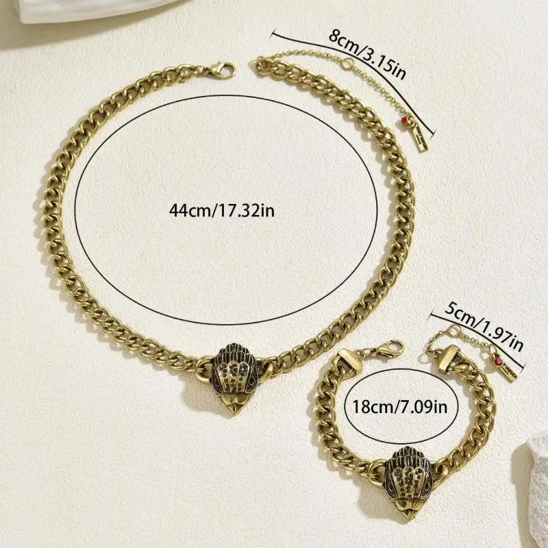 2Pcs Antique Gold Punk Eagle Head Statement Jewelry Set for Women Street Wear Holiday Gift Choice