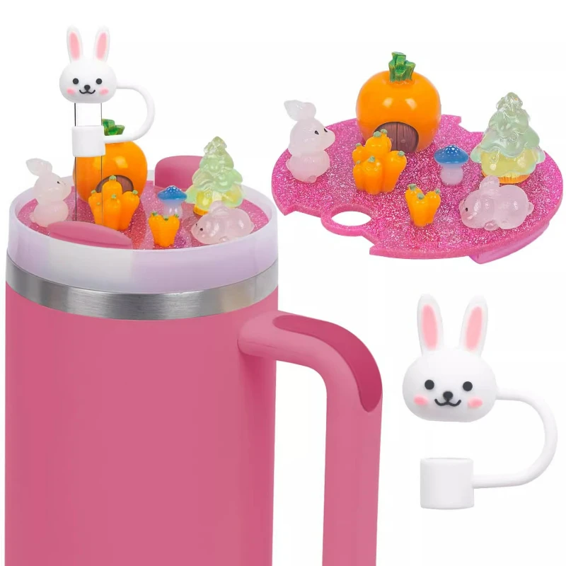 Cartoon three-dimensional rabbit famous brand piece straw cap large diameter dust plug straw lid