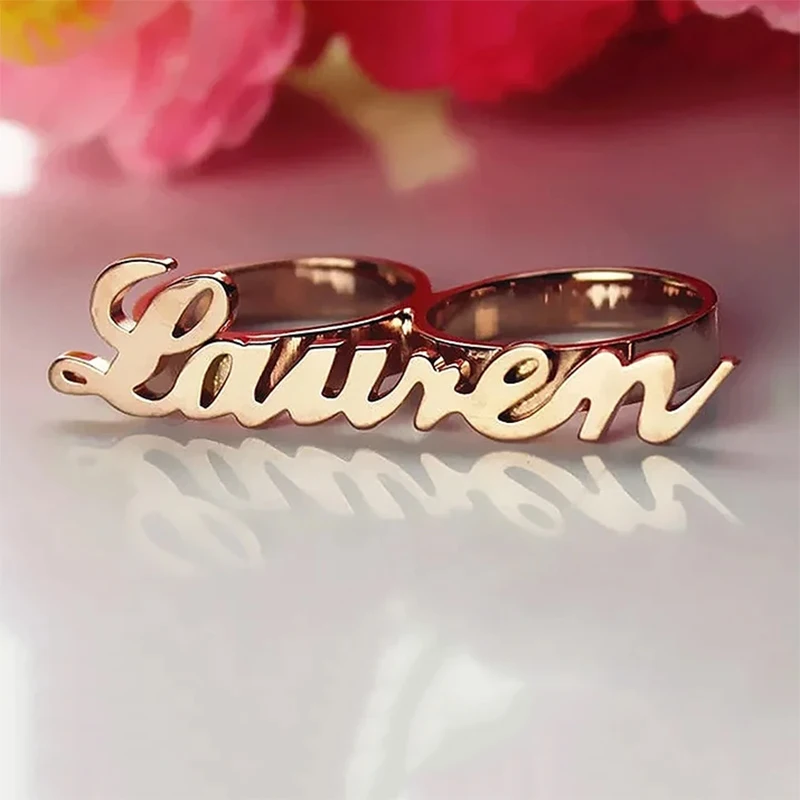 المفاصل المخصصة اسم حلقة شخصية اثنين من خواتم الاصبع مخصص اسم كبير خواتم أزياء النساء الرجال المجوهرات هدية #2