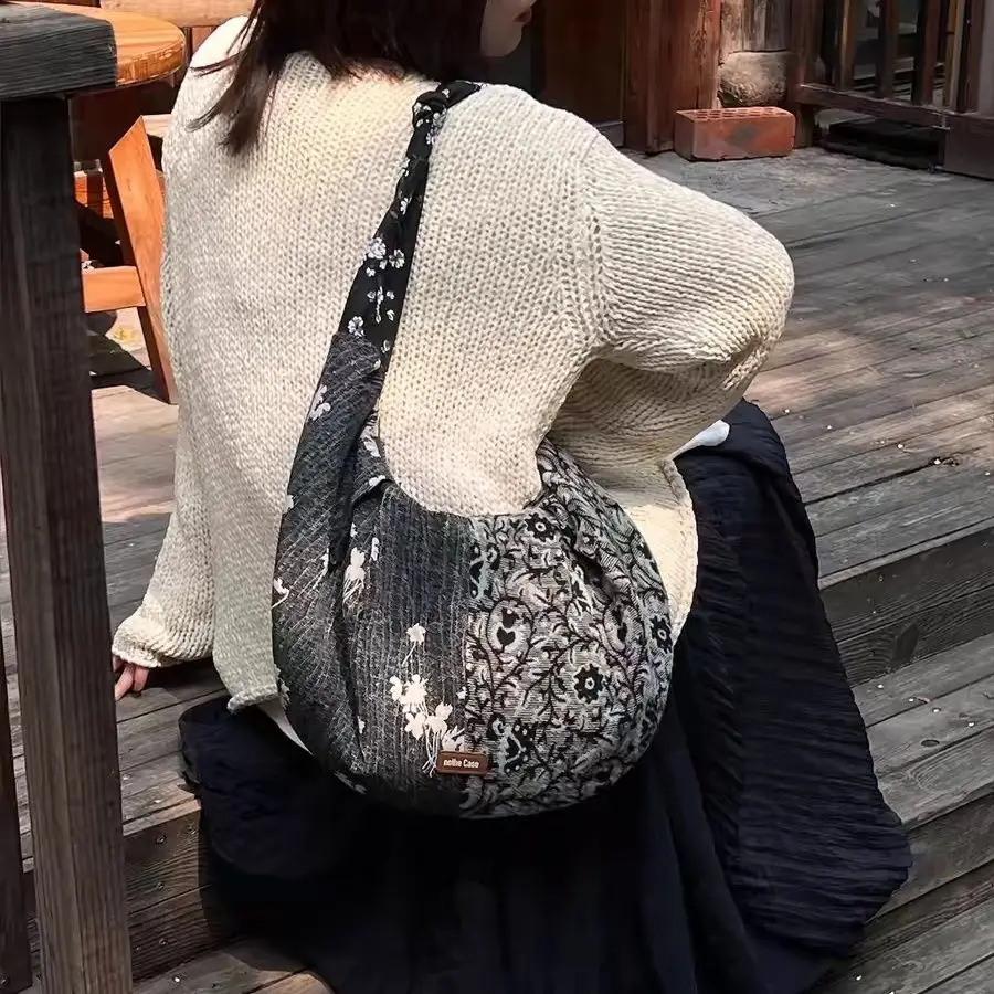 

New Chinese Style Patchwork One Shoulder Bag Causal Women's Hobos Bags