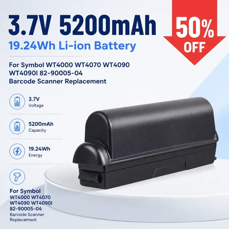 3.7V 5200mAh 19.24Wh Li-ion Battery For Symbol WT4000 WT4070 WT4090 WT4090I 82-90005-04 Barcode Scanner Replacement