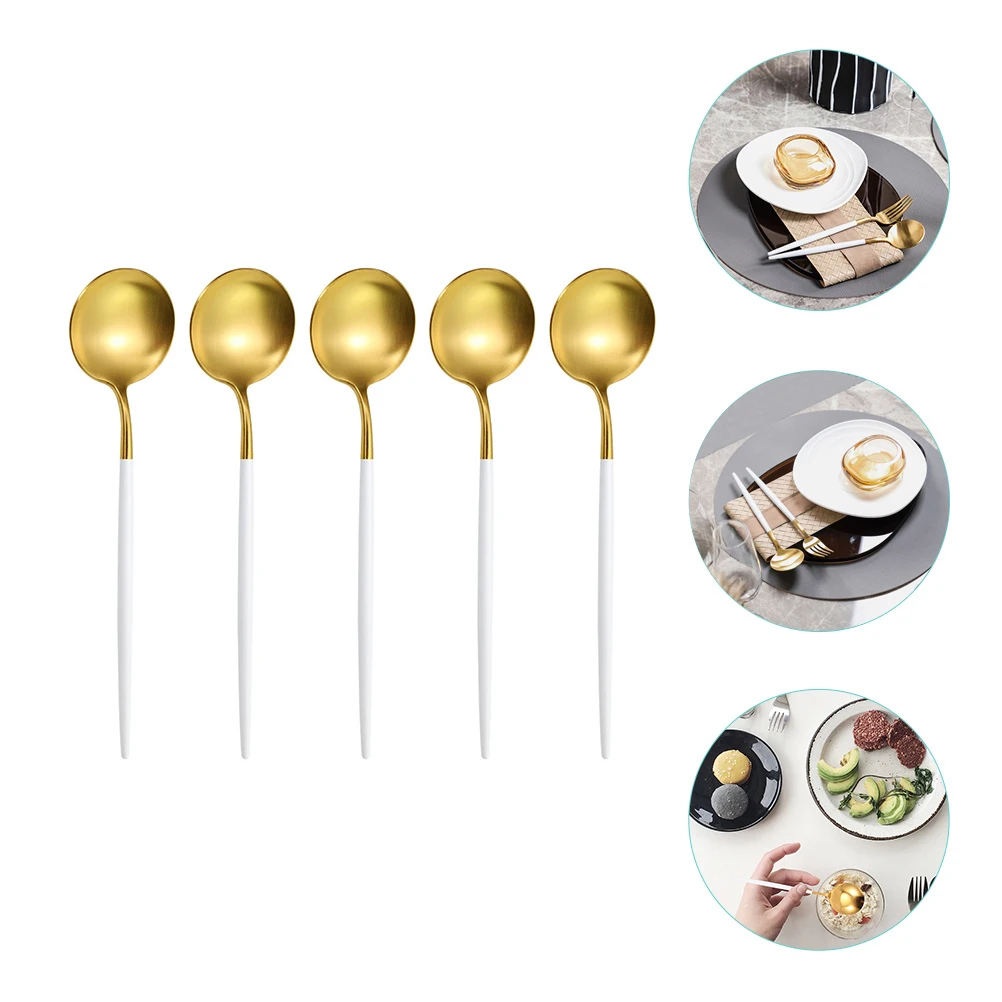 

Stainless Steel Round Spoon Soup Spoons Portable Kitchen Supplies Lightweight H led Food Household Porridge Ramen Easy Clean