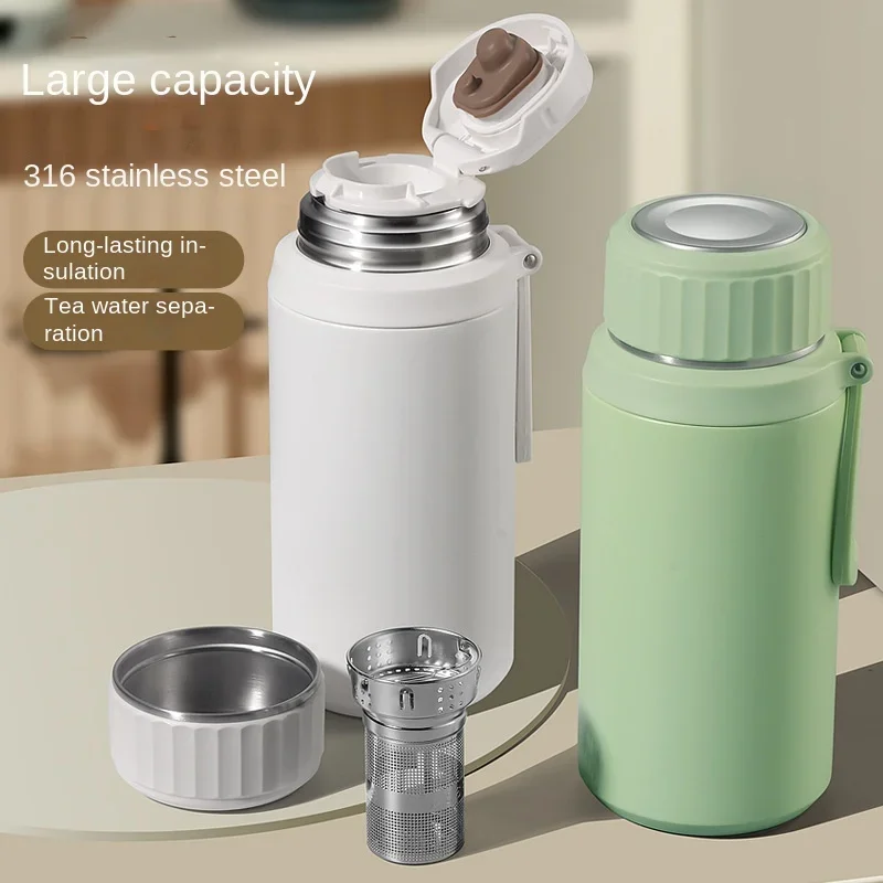 

Large capacity stainless steel thermos bottle, outdoor tea water separation water bottle, vacuum flask, vacuum insulated bottle