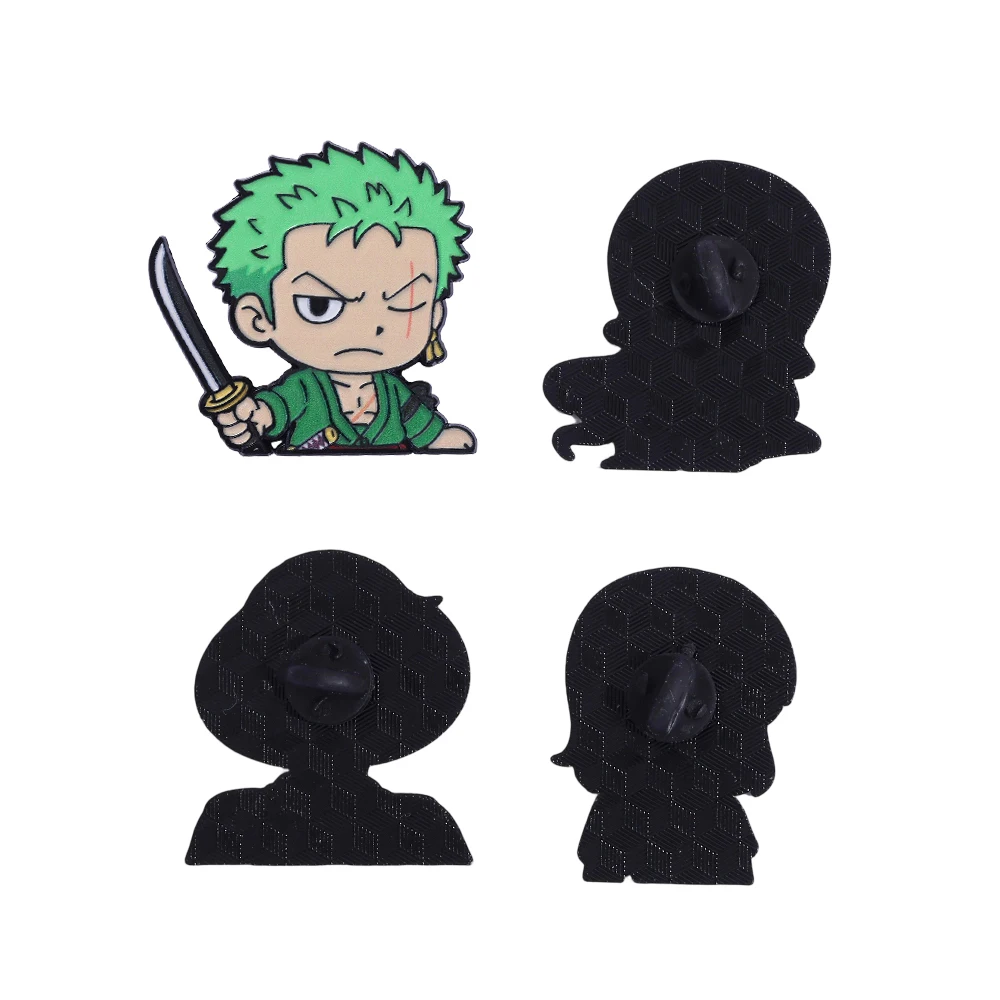 4 Pcs ​​Straw Hat Pirates​​ Brooch Luffy Zoro Nami Cartoon Enamel Pin Metal Badge Jewelry Clothing Backpack Accessories Gift