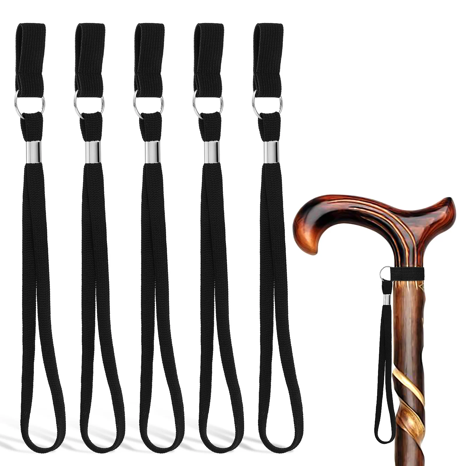 สายรัดไม้เท้ากันลื่น 5 ชิ้น สายคล้องไม้เท้าสำหรับผู้สูงอายุ ปลอดภัย ทนทาน ทำจากไนลอน อุปกรณ์เสริมสำหรับไม้เท้า