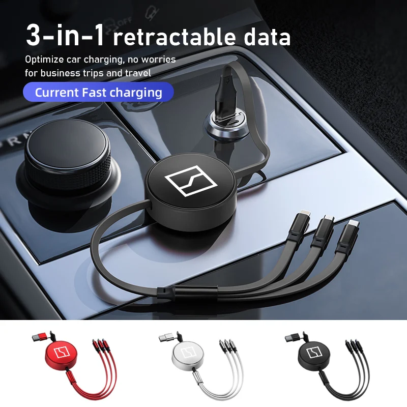 3 in 1 Retractable Data Wire Fast Charge Android Phone Type C For Zeekr 001 009 2022 2023 2024 X EV 2021-2023 Krypton