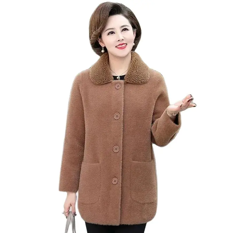 

High Quality Faux Mink Velvet Woolen Coat 2022 New Middle-Aged Elderly Women's Autumn Winter Jacket Female Outerwear Tops