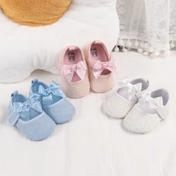 Four Seasons Newborn Baby Walking Shoes Classic Color Matching Bow Princess Shoes Baby Girl Anti-slip Soft Bottom Solid Color