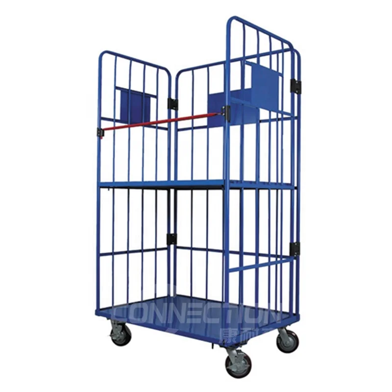 Wire Mesh Warehouse Roll Container Foldable Roll Trolley Logistic Cart