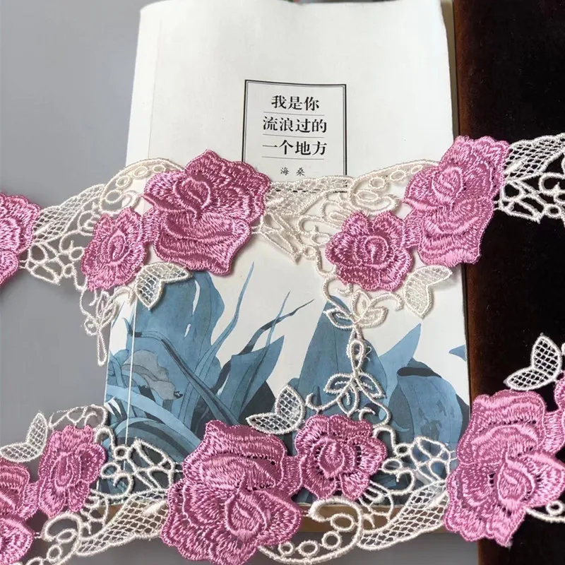 10Yards 6cm Wide Shiny Pink Flower Hollow Venise Diy Venice Lace Clothing Accessories Of Various Garment,Bra.Skirt