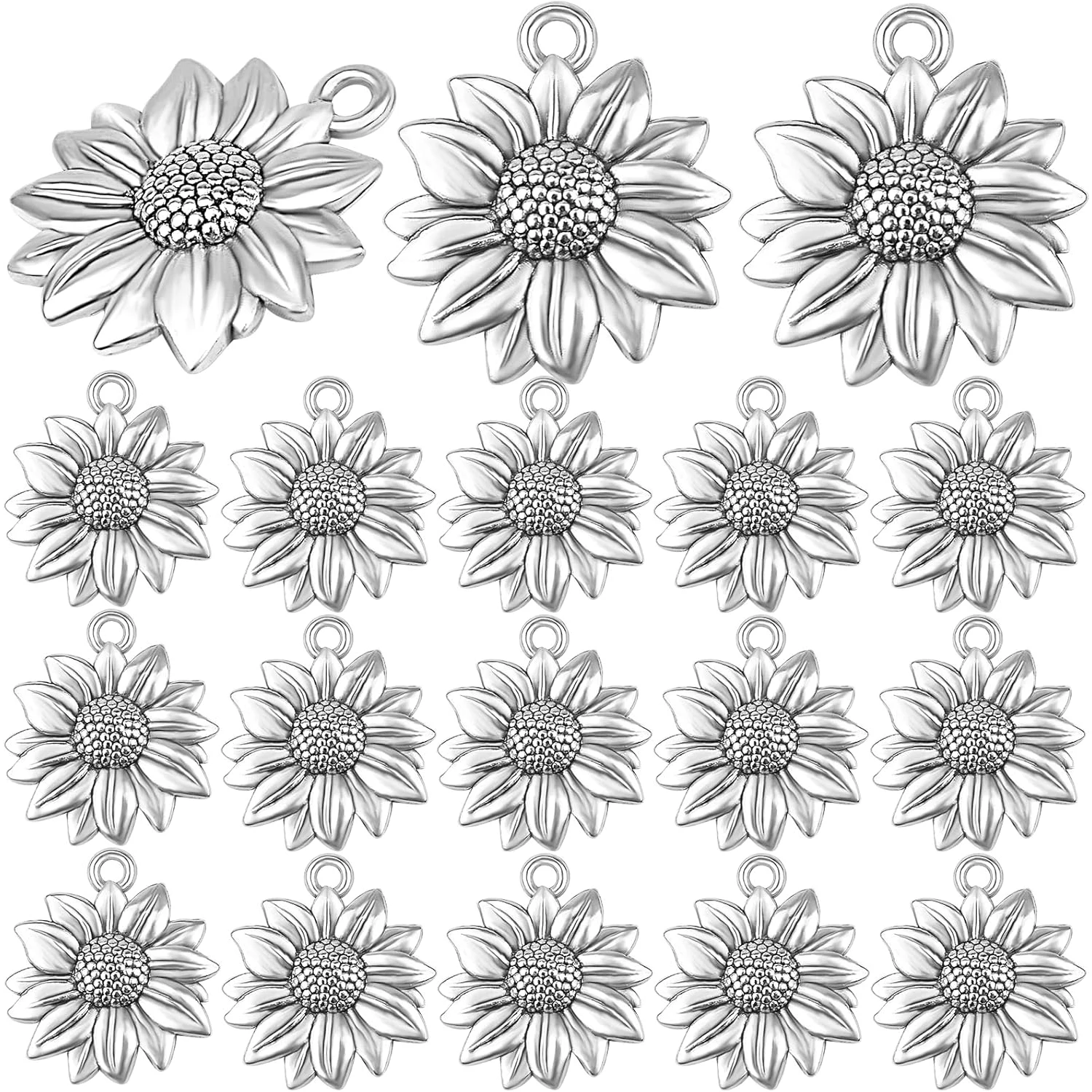 

60 шт. подвесок-шармов в виде подсолнухов из сплава, бусины-шармы в форме цветов для самостоятельного изготовления украшений: серег, ожерелий, браслетов
