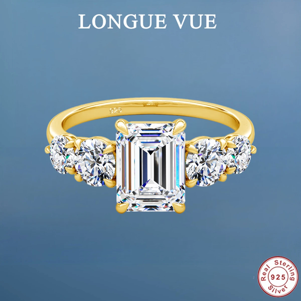 

2ct Emerald Cut Moissanite Lab Diamond Rings for Women Original 925 Sterling Silver Five Stone Rings Wedding Jewelry