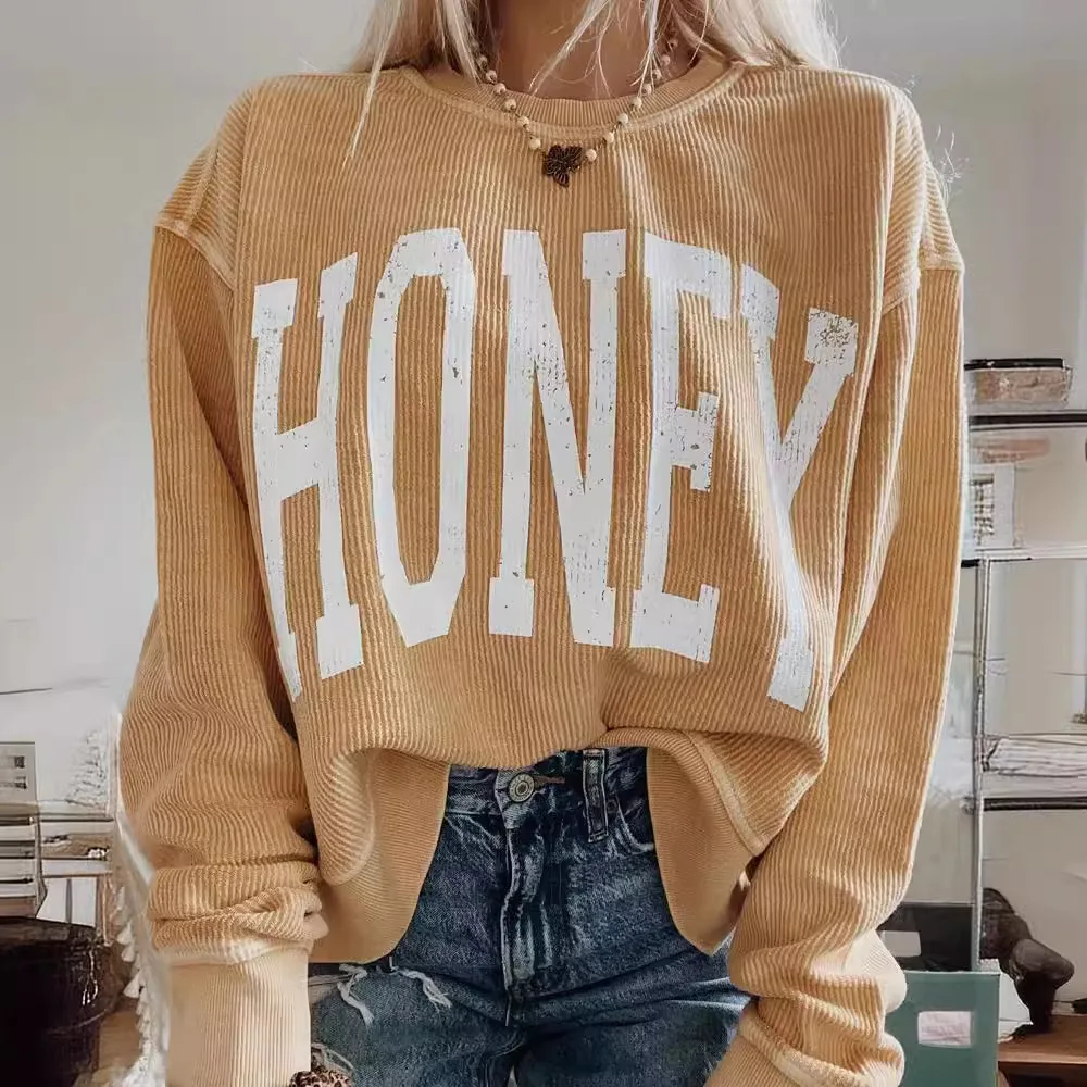 

2025 European and american clothing,new long sleeve hoode yellow,letter printing casual loose women's tops