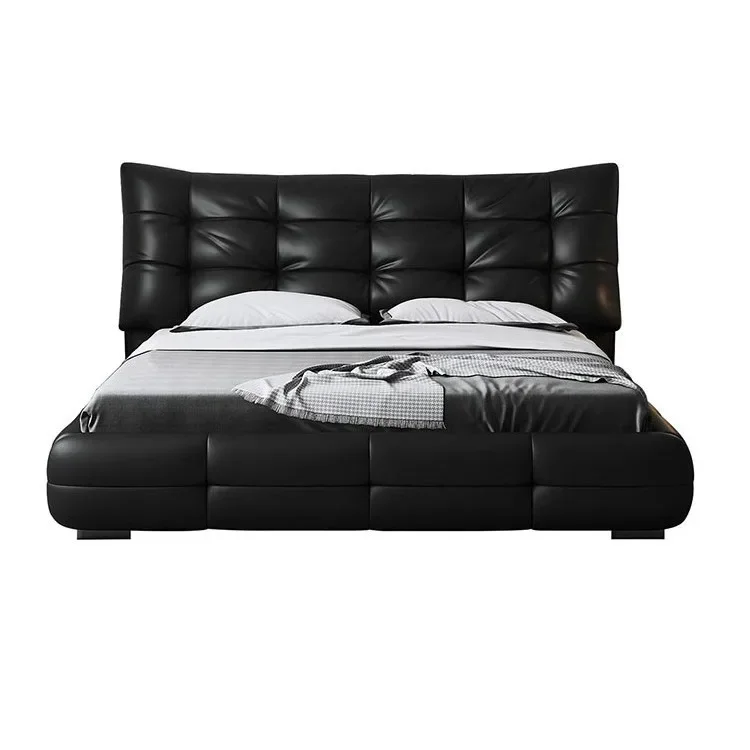 

Italian minimalist black bear atmosphere light luxury double storage bed