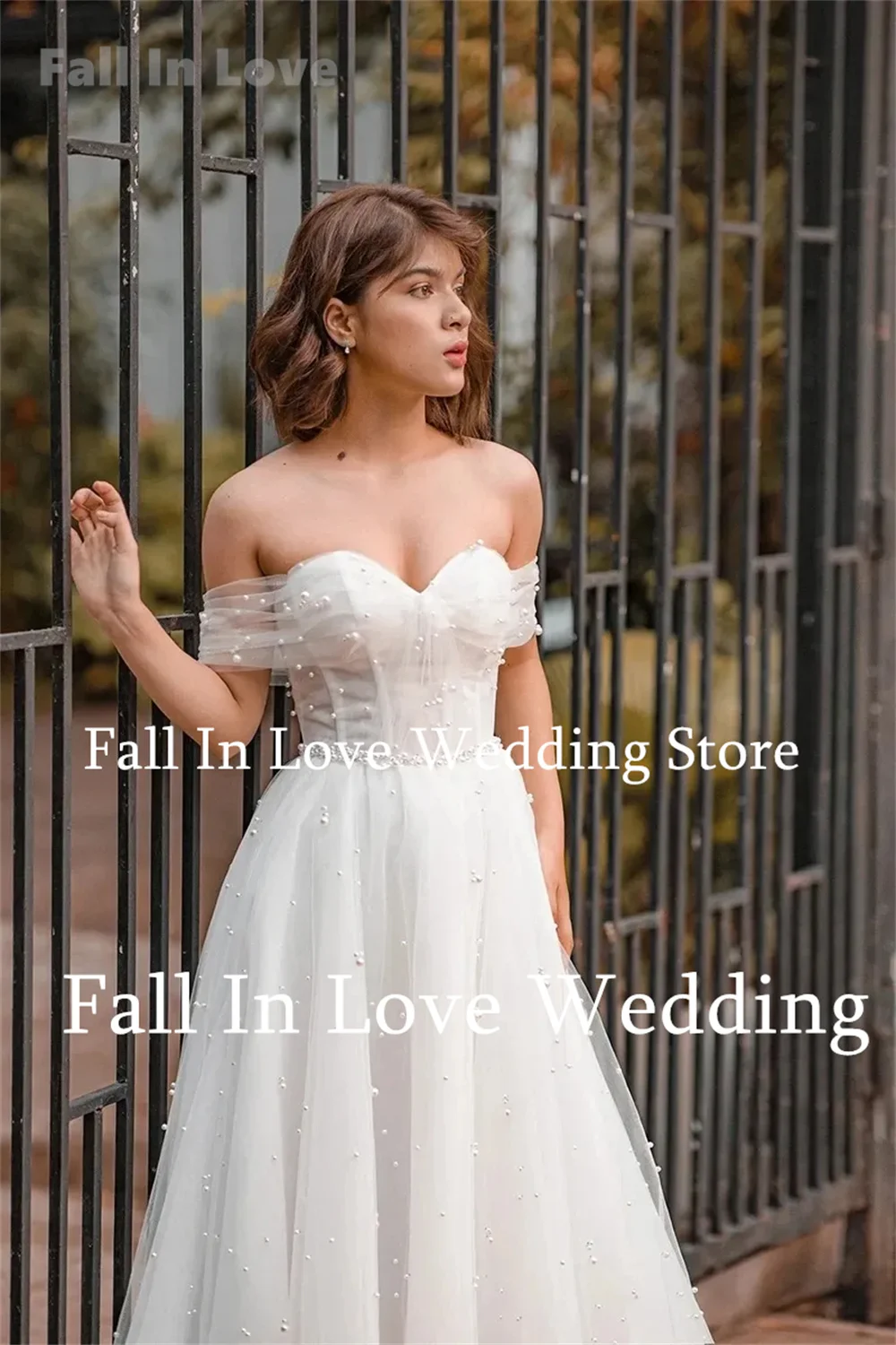 Fall In Love-Robe de mariée en tulle A-Line personnalisée avec fermeture éclair ou lacets au dos, robe de mariée charmante, appliques à col en cœur, 2024