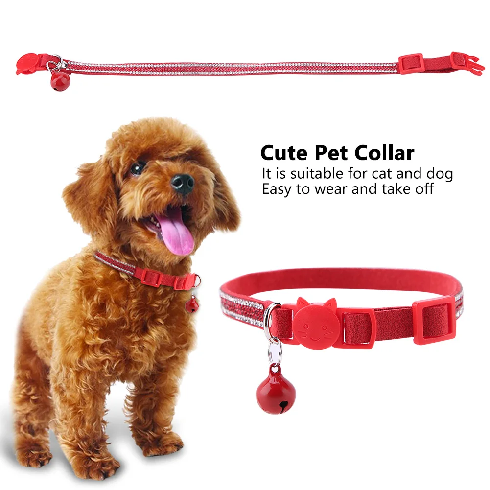 Cute Cartoon Durable Shiny Comfortable Soft Pet Collar With Bell Pets Dog Cat Decor Accessories