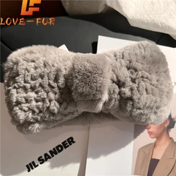 2024 Hot Sale Women Headband Winter Autumn Elastic Real Rex Rabbit Fur Neck Scarf For Girls Hair Band Ladies Fashion New Design