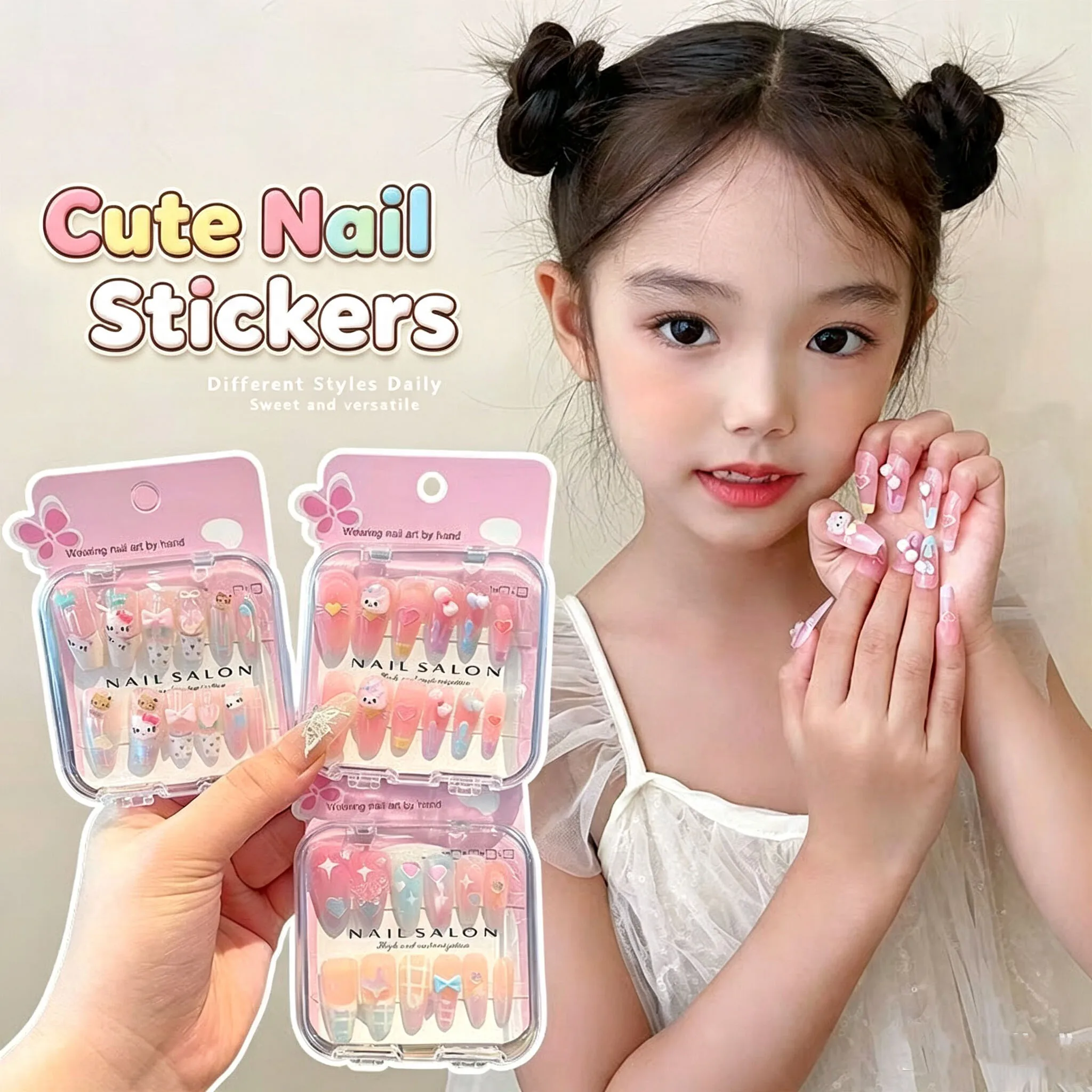 Ensemble de 10 faux ongles longs pour enfants Sanrio, motifs Hello Kitty et Cinnamoroll, sûrs, non toxiques, faciles à poser pour les petites fashionistas