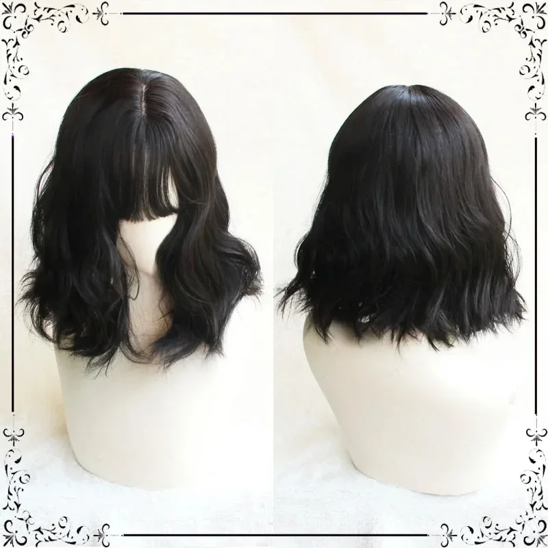 DY20Touhou Project Inaba Tewi Cosplay Costume Hair Headwear Black Short Curly Wig25