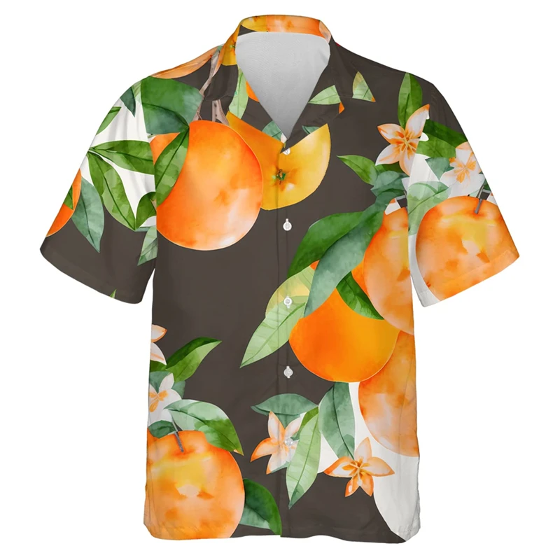 Fresh Fruits 3D Printed Short Sleeve Shirts For Men Clothes Casual Hawaiian Lemon Citrus Beach Shirts Funny Blouses Lapel Blouse