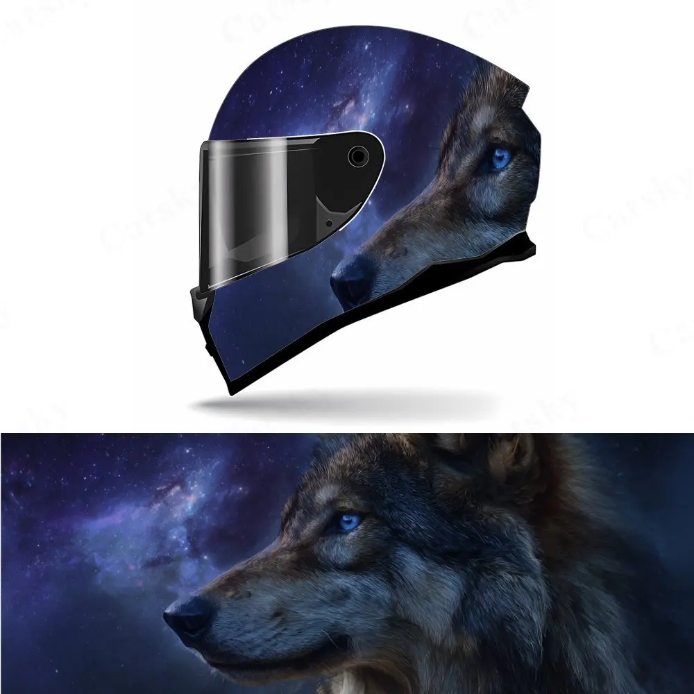 

Star Sky Side Profile Wolf PVC Motorcycle Helmet Vinyl Wrap, Self-Adhesive Waterproof Sticker, Anti-Scratch Decorative Film for