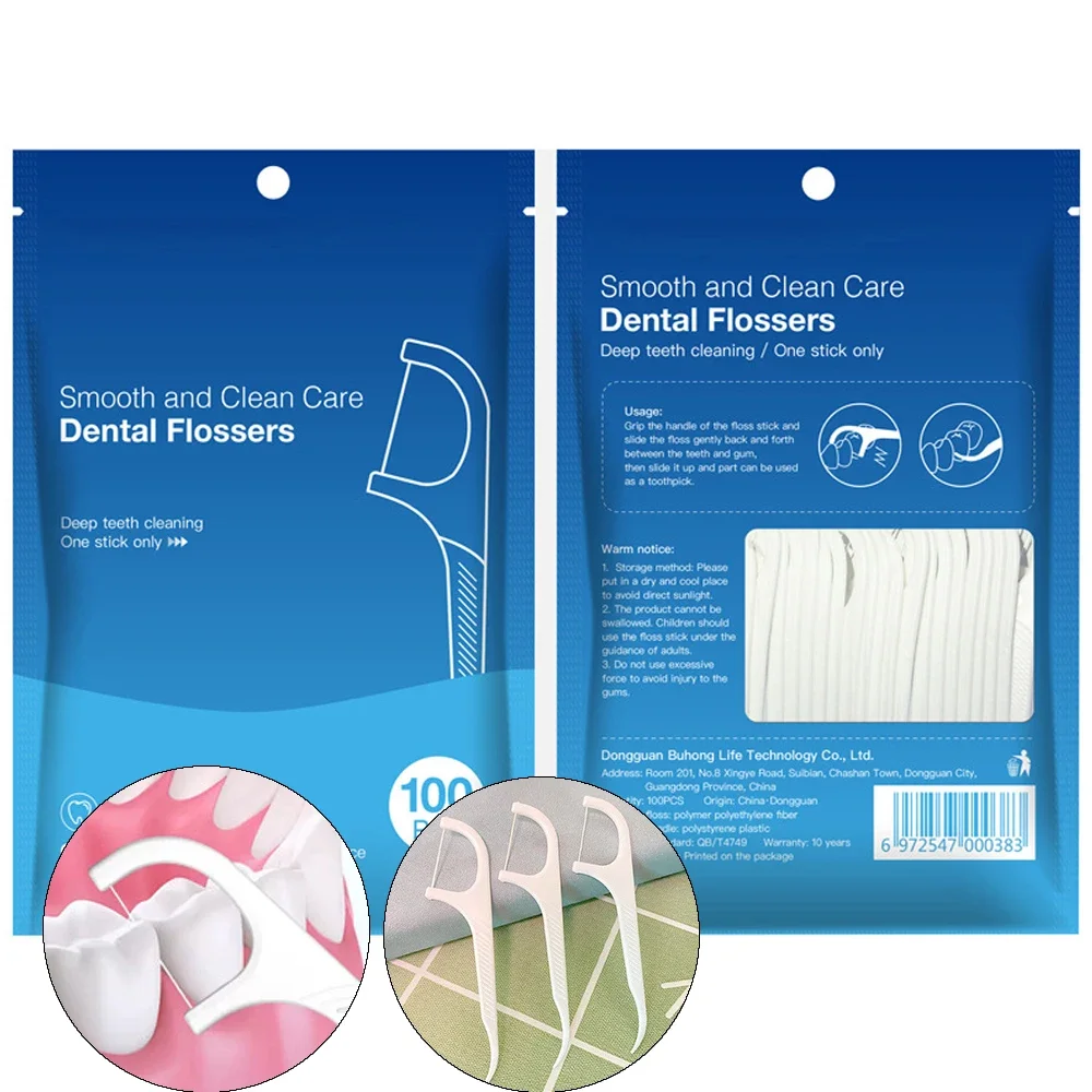 

High Tension Dental Floss Dental Floss Picks Disposable Plastic Toothpick Clean Oral Hygiene Care 100Pcs