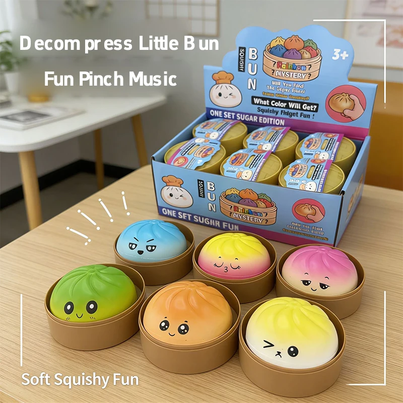 1/2Pcs Random Colorful Steamed Bun Squishy Stress Relief Soft Squeeze Ball Cute Food-Shaped Funny Novelty Gift For Kids Adults