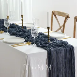 Semi-Sheer Gauze Table Runner Dark Blue Storm Cheesecloth Dessert Table Dining Vintage Wedding Decor Cozy Home Table Settings