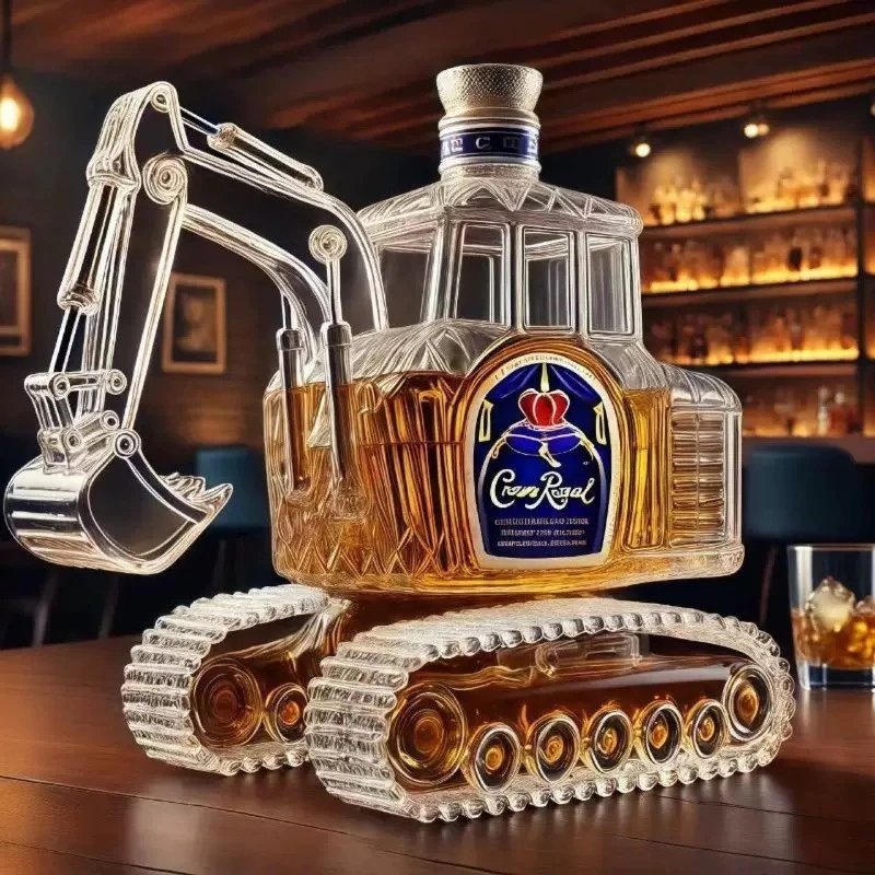 300ML Hand Carved 3D Excavator Whiskey Decanter Bottle Novelty Wine Storage Container for Home Bar Office Unique Gift