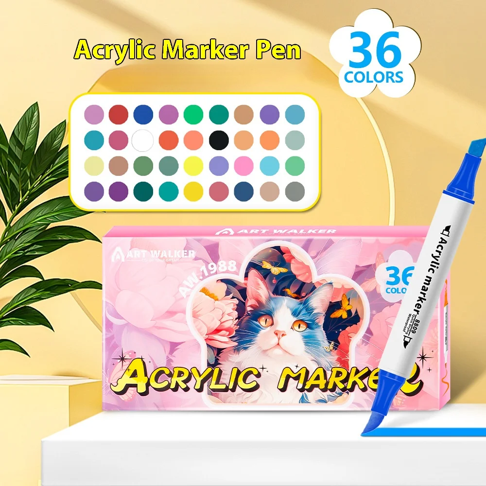 

12/24/36 Colors Art Markers Kawaii Acrylic Markers Double Headed for Painting Drawing DIY CD Wood for Kids Art School Supplies