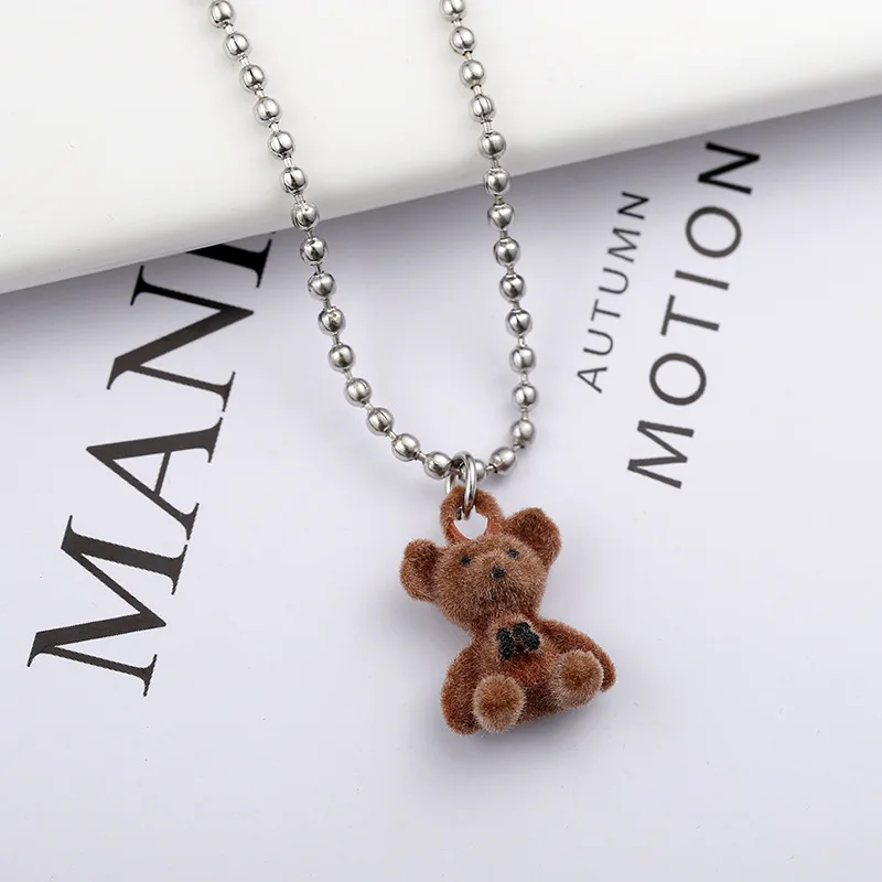 SUMENG 2024 New Korean Fashion Cute Plush Bear Pendant Necklace For Girl Women  Long Sweater Chain  Collar Jewelry