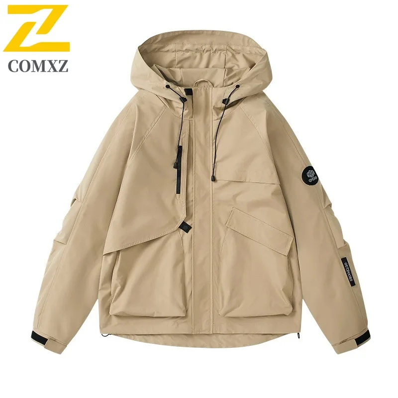 

COMXZ Classic Hooded Mens Jacket Outdoor Adventure Lightweight Coat Casual Solid Color Design Travel Durable Autumn New Clothing