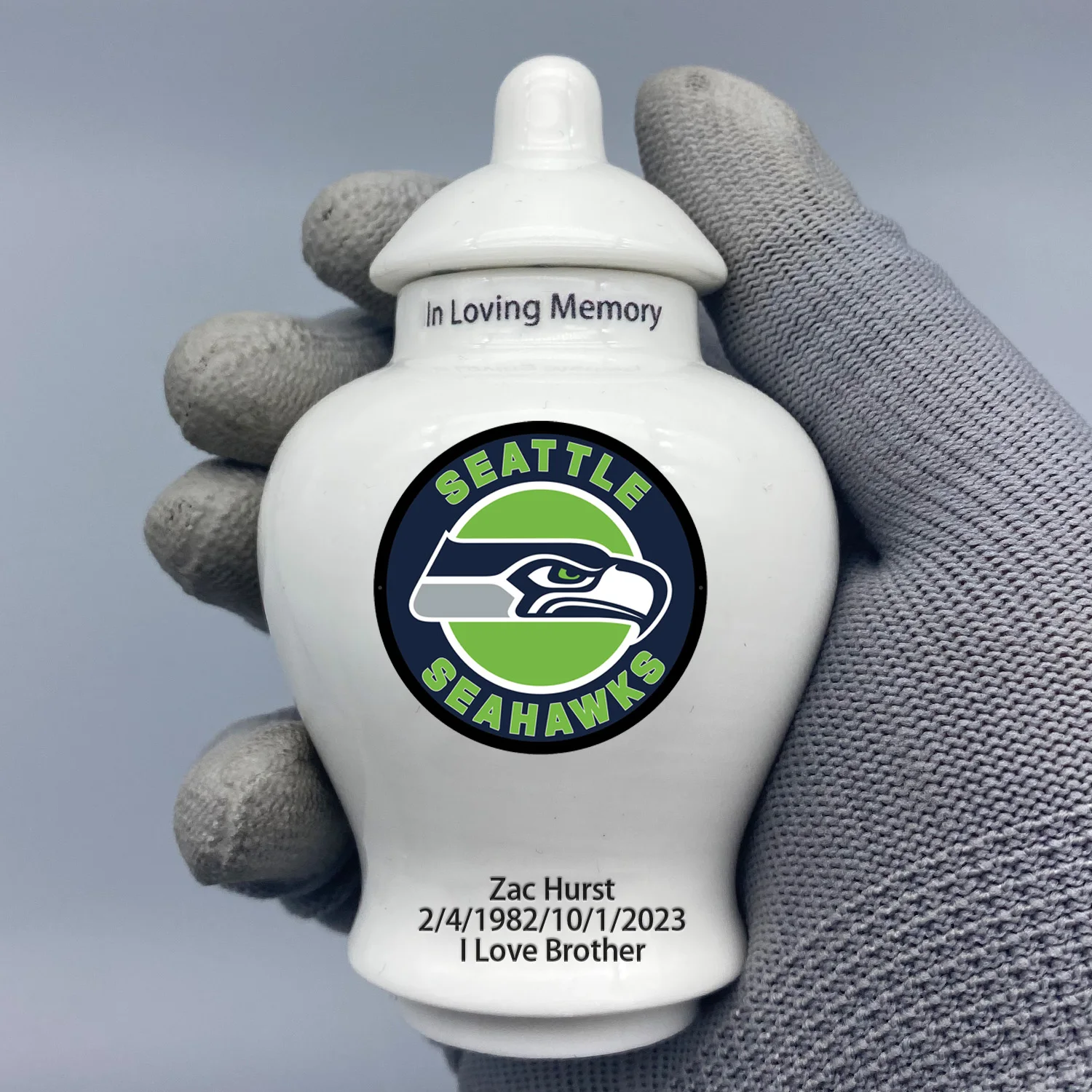 Mini Urn for Seattle Seahawks-themed Logo Custom Urn.Send me the name/date you want to appear on the urn by Remarks Message.