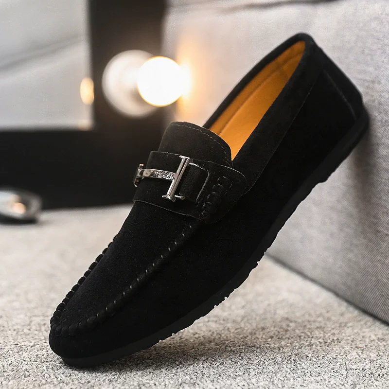 

Fashion Men's Casual Shoes Embossed Leather Men Classic Buckle Loafers Mens Slip-on Board Shoes Outdoor Driving Flats Shoes