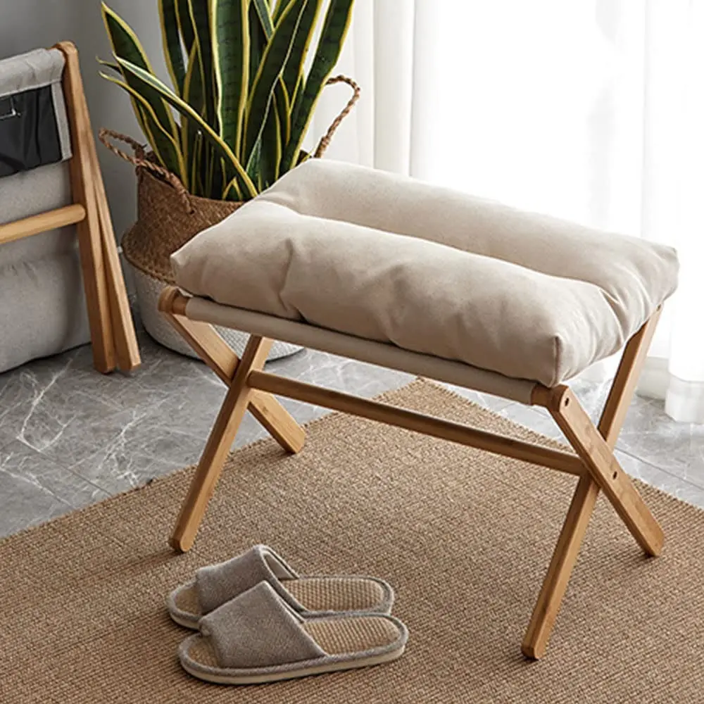 Living Room Wood Stool Chair Foldable Sofa Stool Portable Footrests for Home Leisure Chair Shoe Stool Foot Pedal Ornaments