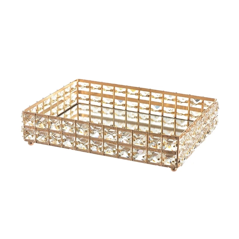 

Luxurious Golden Makeup Storage Tray with Crystal Designs Fashion Decoration for Jewelry Organization and Accessories Dropship