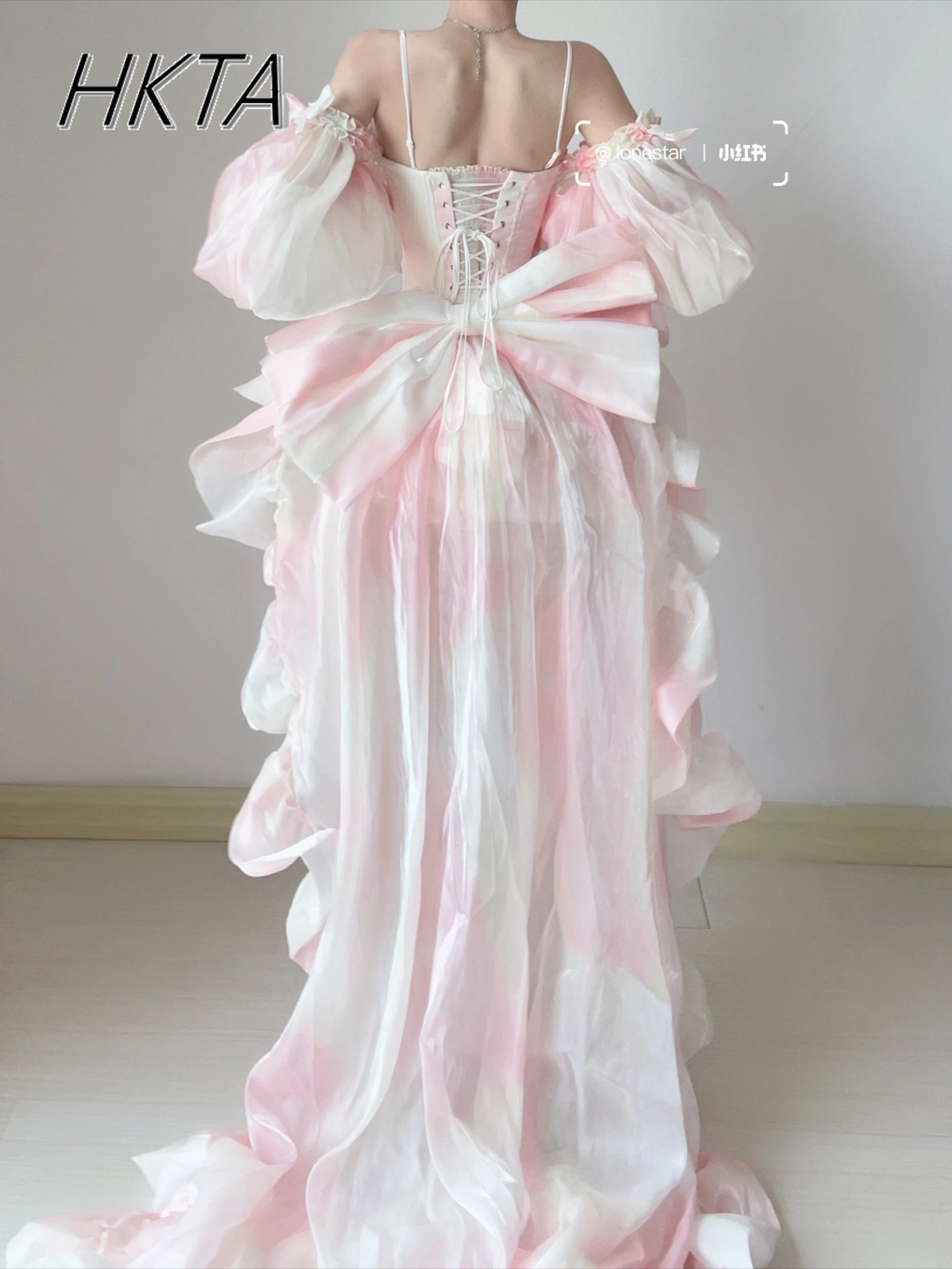 

Lolita Summer Pink Princess Trailing Dress Two Pieces Sets Women Bow Slim Suspender Top Sweet Cute Skirt Birthday Party Dress