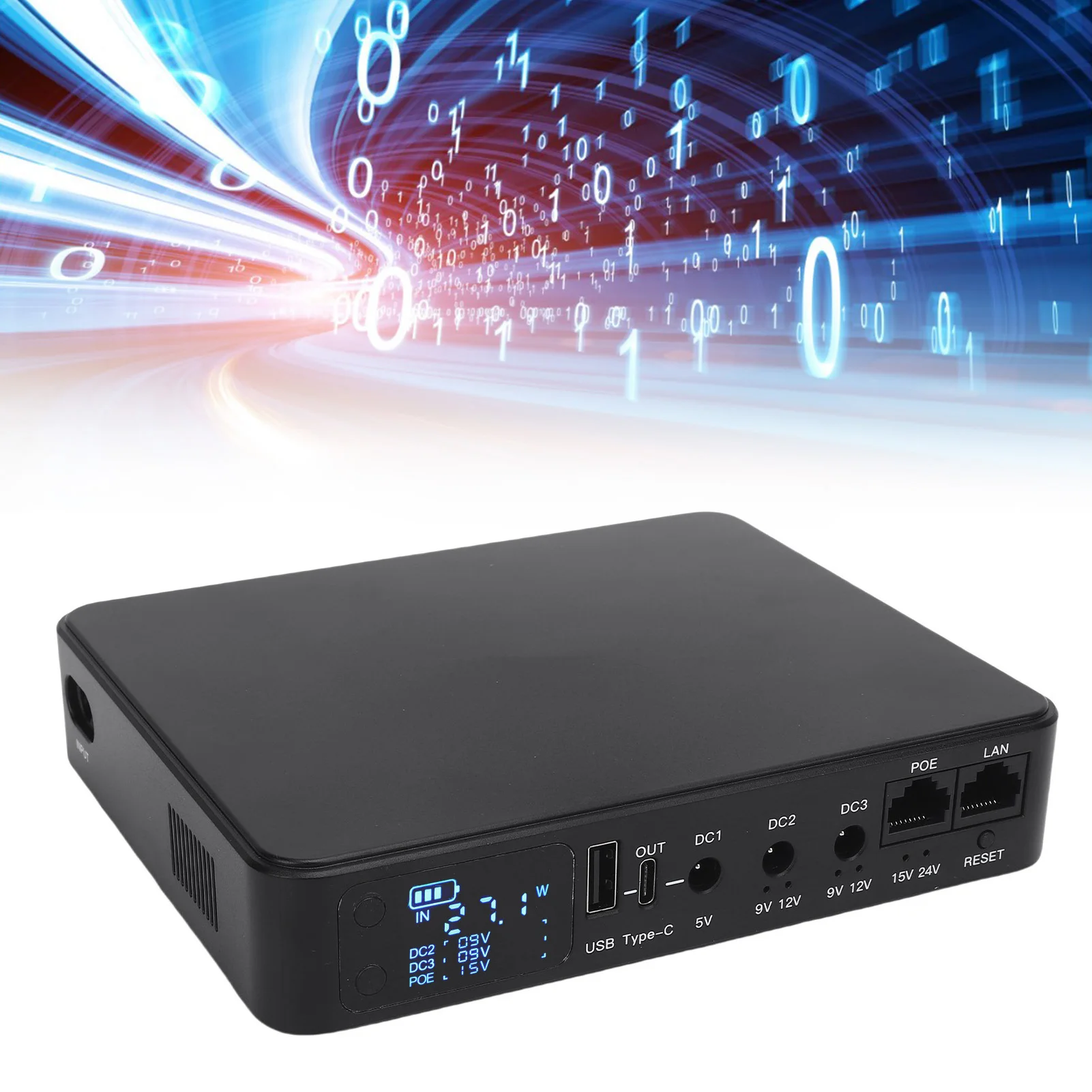 

Battery Backup UPS Power Supply Digital Display 18000mAh POE15V 24V USB 5V 9V 12V Output UPS Battery Backup for Security Cameras