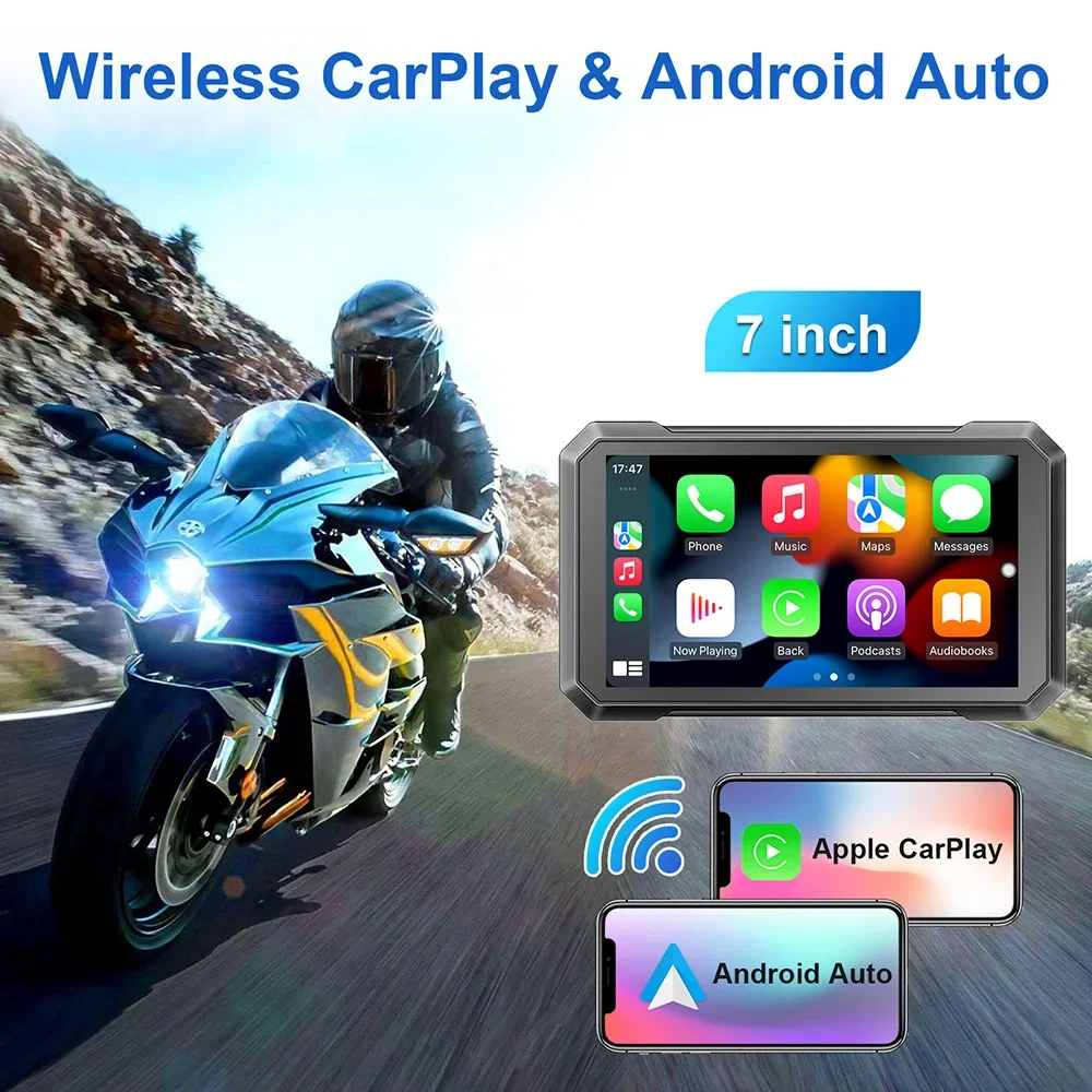 7 Inch IP65/67 Waterproof Wireless Universal Motorcycle GPS Navigator Multi Media Player Touch Screen Linux Carplay Android Auto