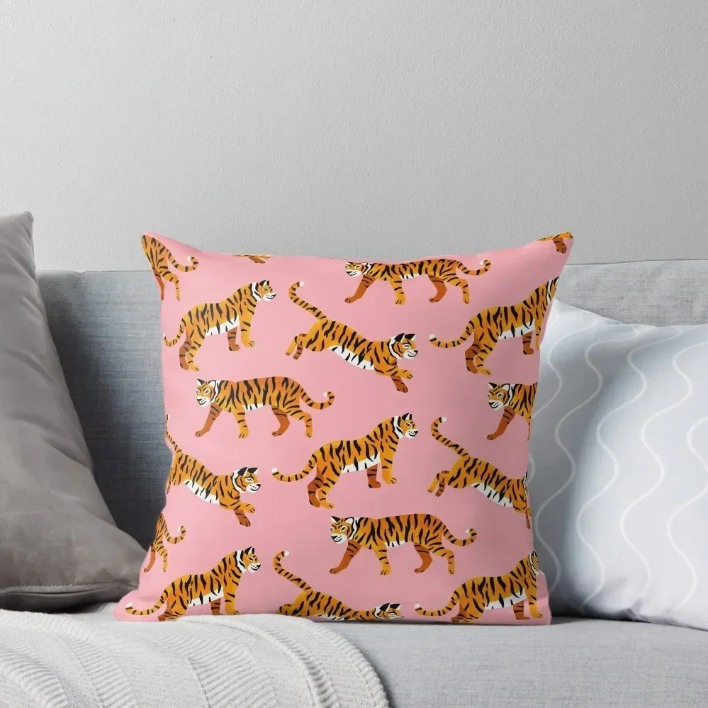 Bengal Tigers - Peachy Pink Throw Pillow Covers For Sofas Pillow Cases Decorative Sofa Cushions Cover Pillow Case