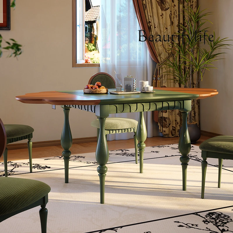 

Oval solid wood folding dining table New Chinese small apartment household rectangular dining table