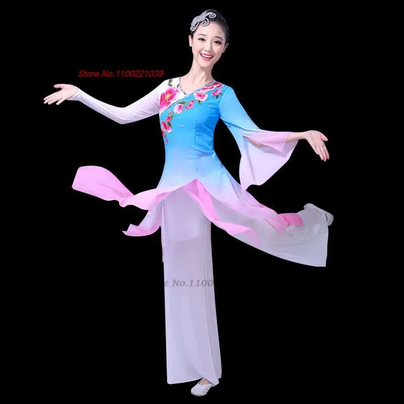 2025 ملابس رقص صينية تقليدية الوطنية زهرة التطريز مرحلة الأداء بلايز + فستان أطفال مع سروال داخلي زي رقص شعبي hanfu