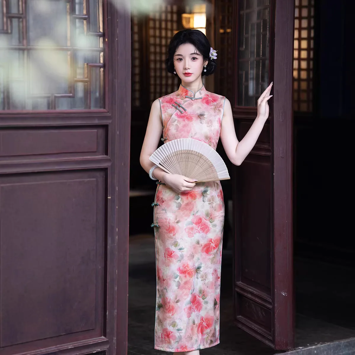 

Новое весенне-летнее платье-ципао в старинном шанхайском китайском стиле, улучшенное, элегантное, розовое