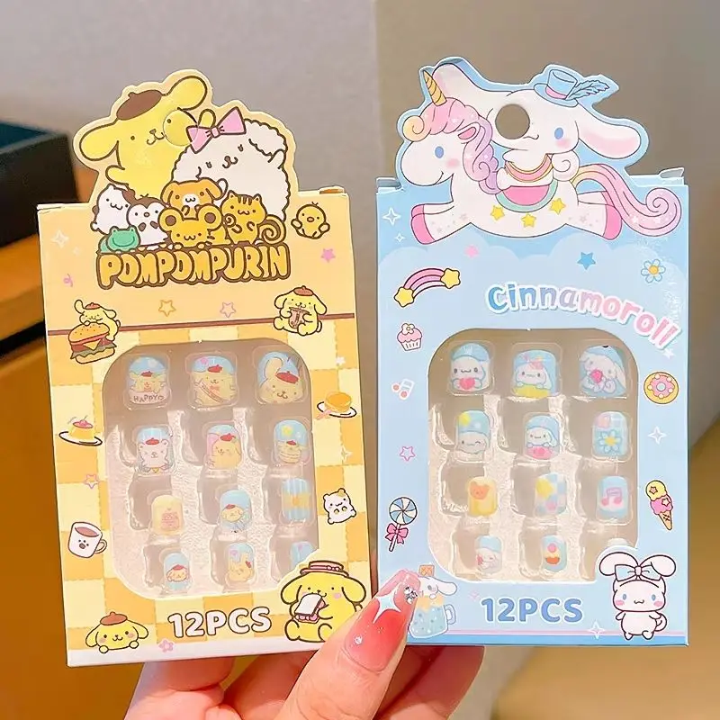 12 قطعة سلسلة سانريو للأطفال أظافر وهمية جميلة للأطفال ملصقات أظافر رائعة لطيف كورومي بلدي ميلودي اضغط على الأظافر #4